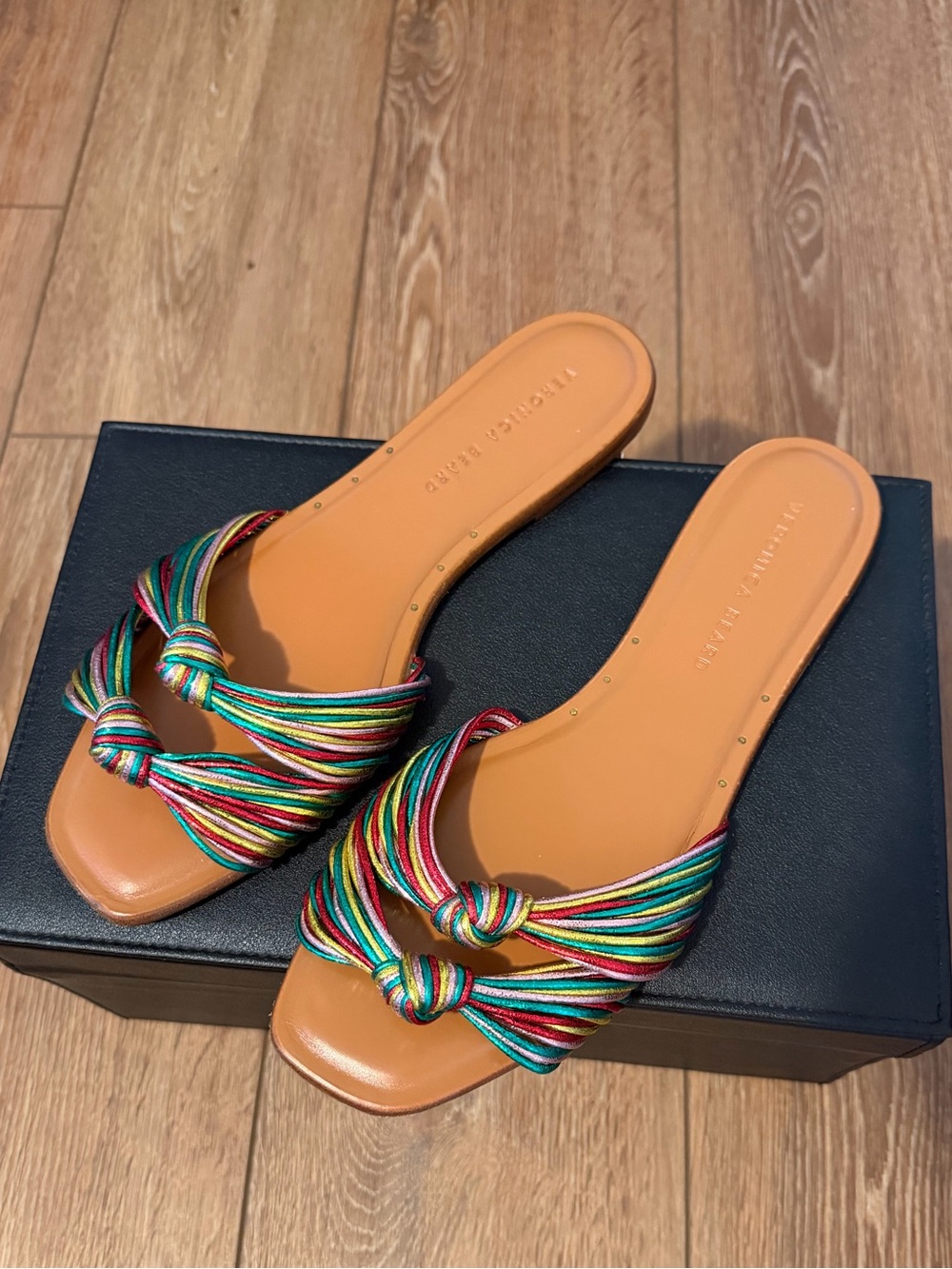 Veronica Beard Gemma Metallic Rainbow Knotted Slide Sandals Size 40 NWOB